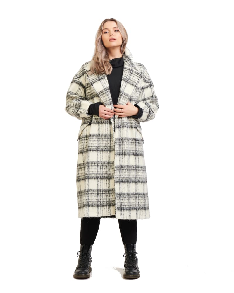 Plus size model wearing Annabeth Plaid Oversized Coat by Dex Plus | Dia&Co | dia_product_style_image_id:168507